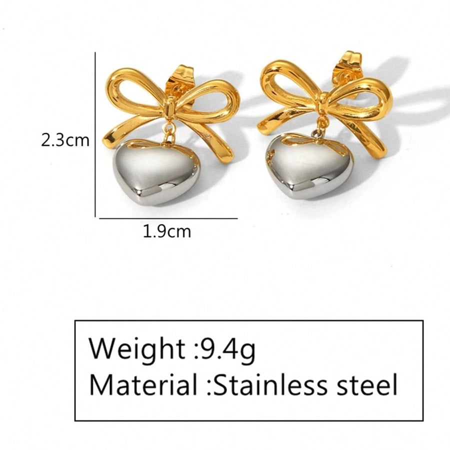 Heart Bow Earrings [304 Stainless Steel,18K Gold Plated]