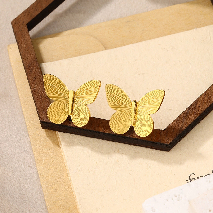 Butterfly Ear Studs [304 Stainless Steel,18K Gold Plated]