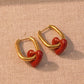 Red Heart Shape Earrings [304 Stainless Steel,18K Gold Plated]