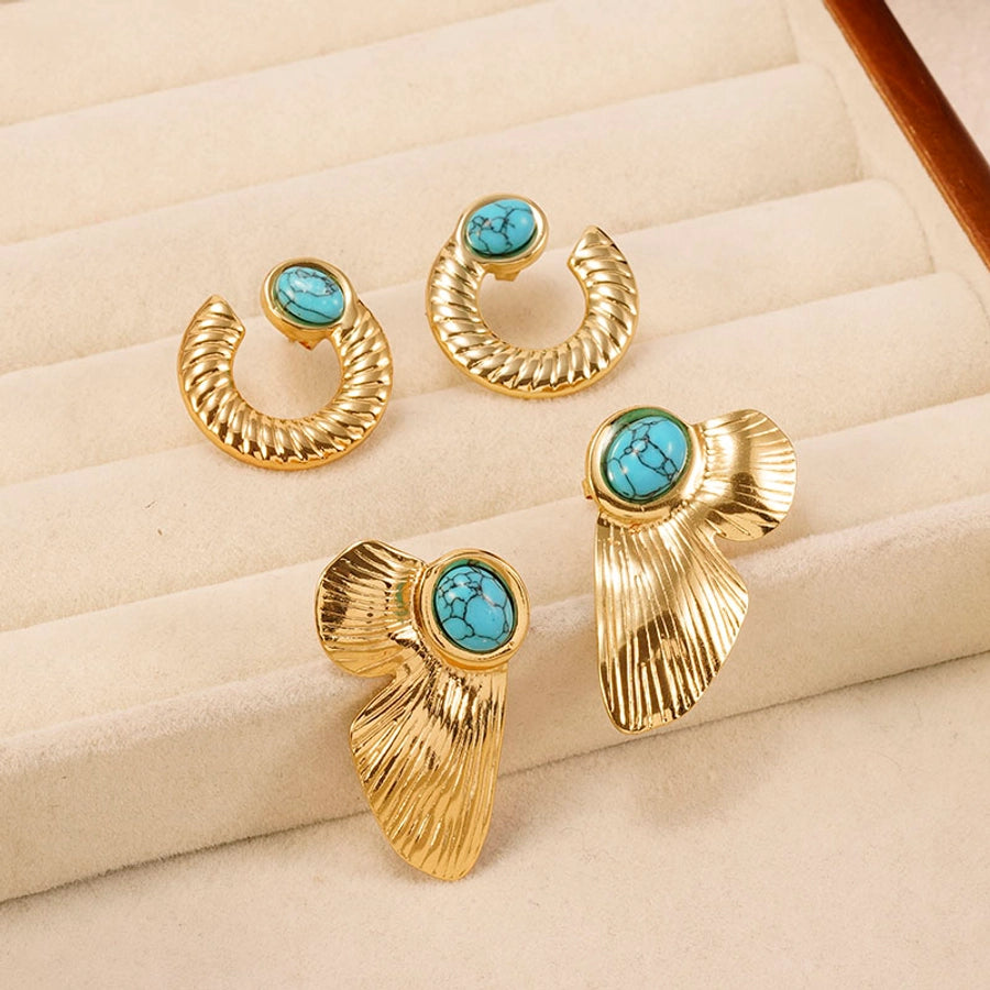 Turquoise Stone Earring [304 Stainless Steel,18K Gold Plated]