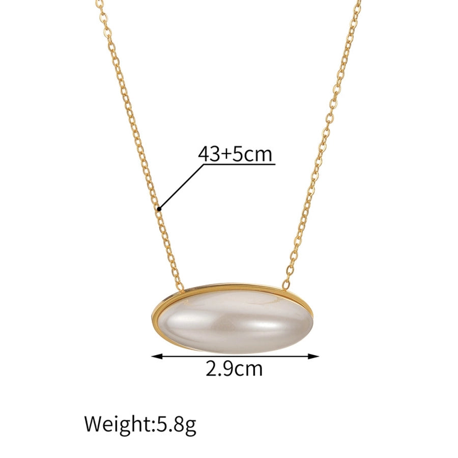 Horizontal Oval Pearl Necklace [304 Stainless Steel,18K Gold Plated]