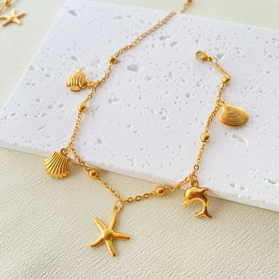 Starfish dolphin Shell Anklet [ Stainless Steel, 18K Gold Plated]