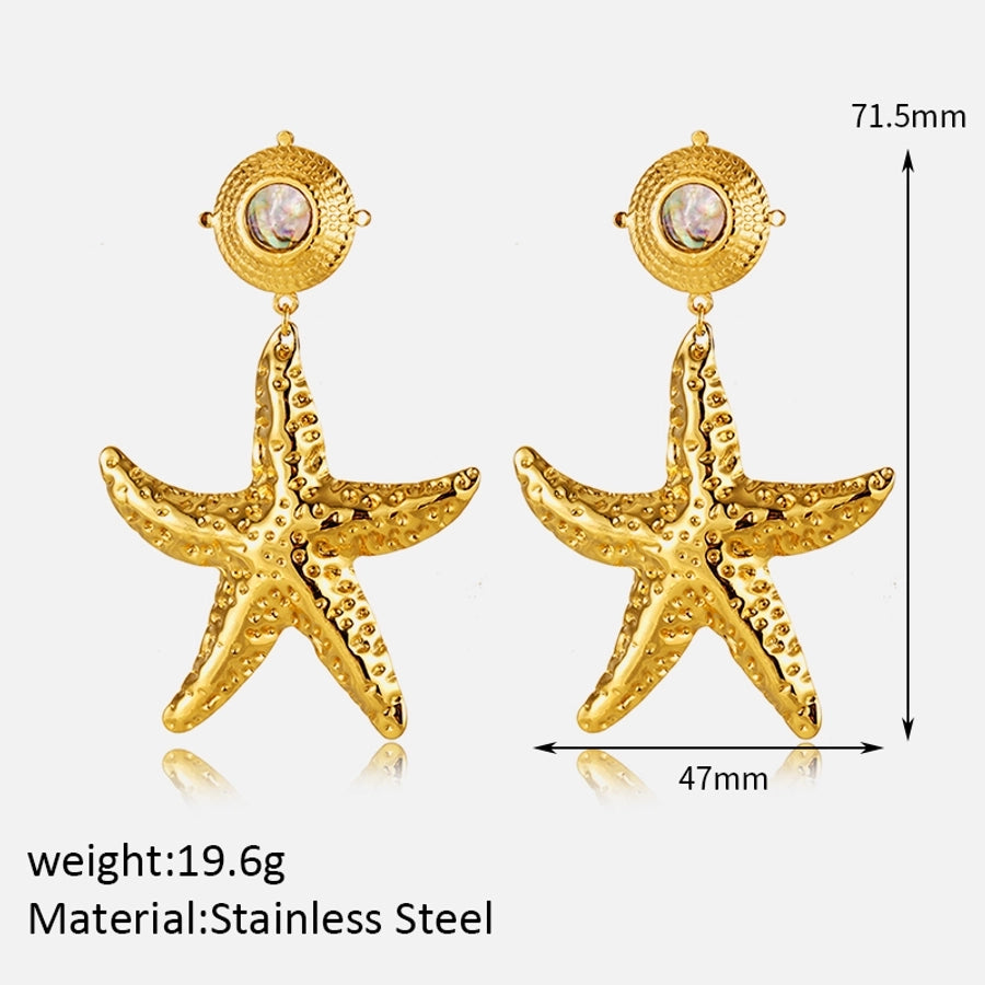 Starfish Drop Earrings [304 Stainless Steel,18K Gold Plated]