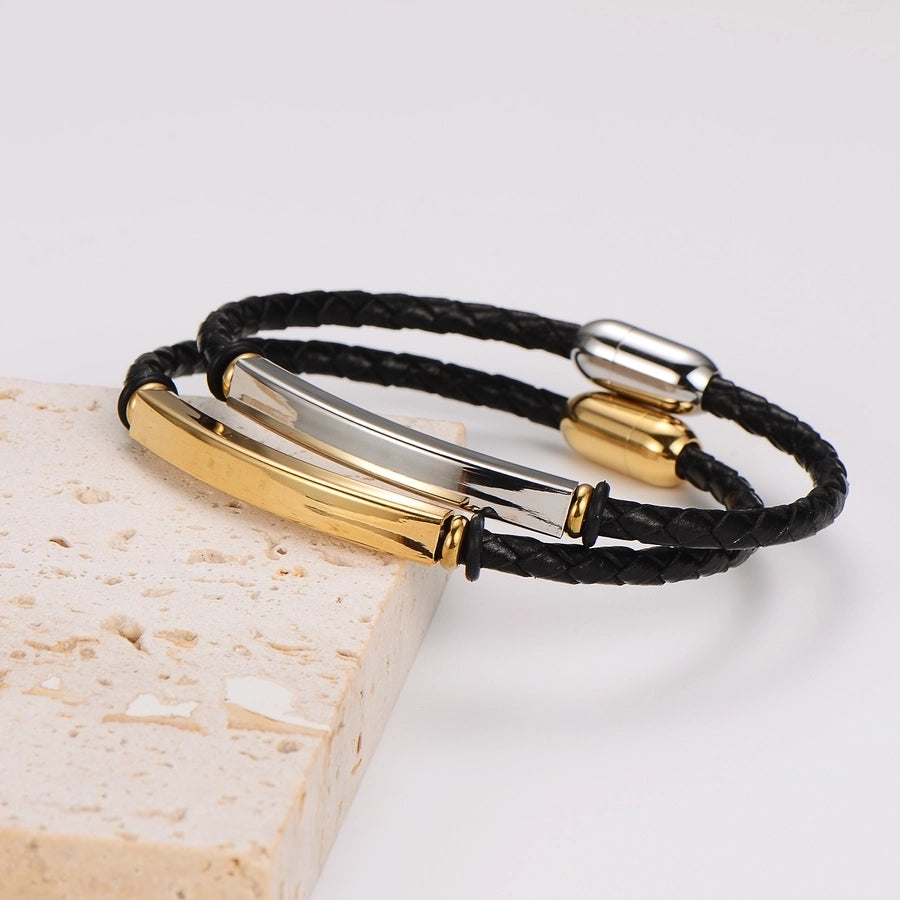 Leather Rope Color Block Bracelet [304 Stainless Steel]