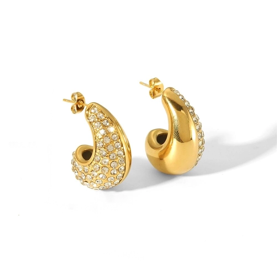 Water Droplets Zircon Earrings [304 Stainless Steel,18K Gold Plated]