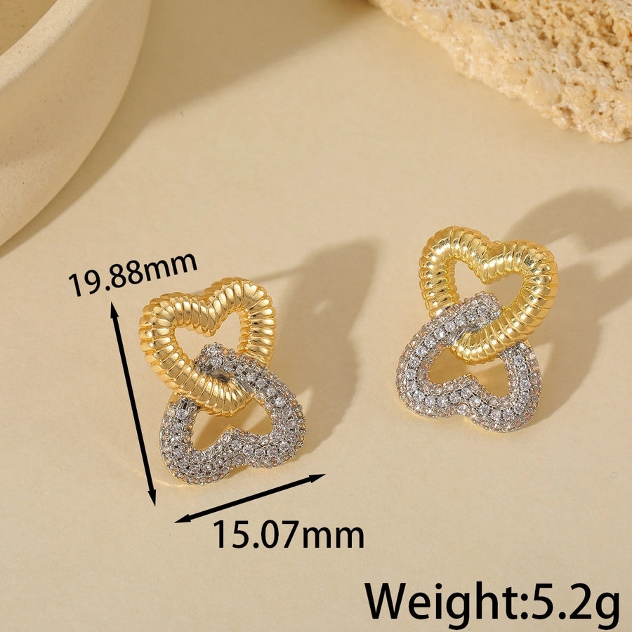 Luxurious Heart Shape Studs de oreja [304 acero inoxidable, 18k dorado chapado]