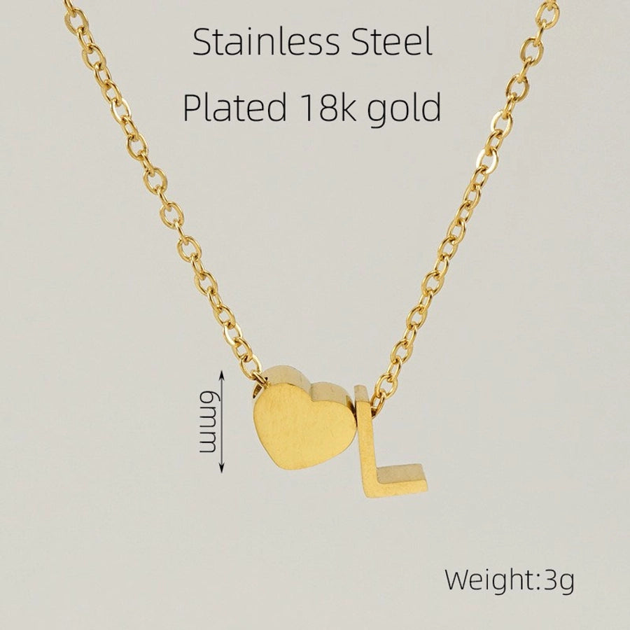 Letter Heart Shape Pendant Necklace [304 Stainless Steel,18K Gold Plated]