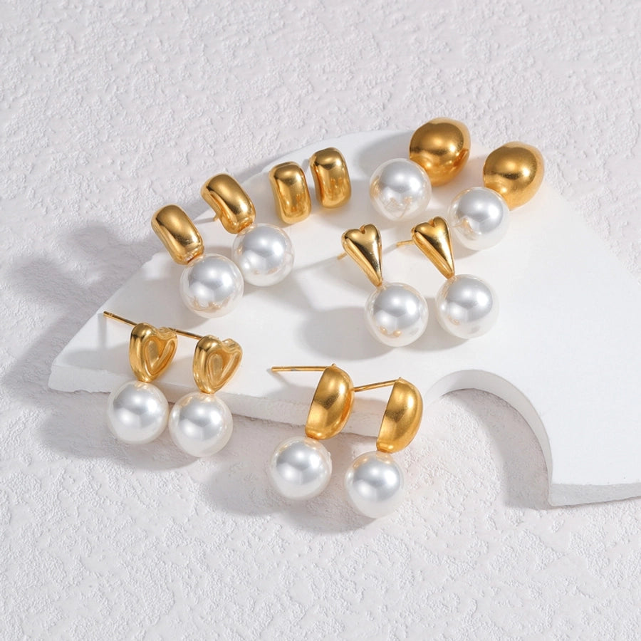 Mix Pearl Ear Studs [304 Stainless Steel,18K Gold Plated]