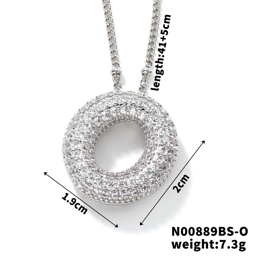 Three-dimensional Letter Zircon Pendant Necklace [304 Stainless Steel,Copper]