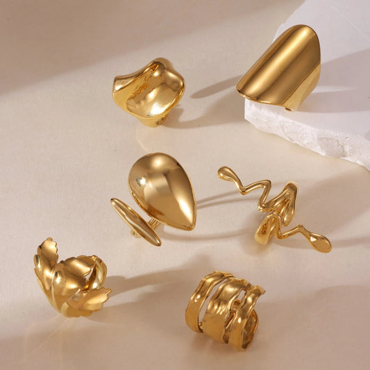 Hojas de gotas de agua Anillos de serpientes [304 acero inoxidable, 18k dorado chapado]