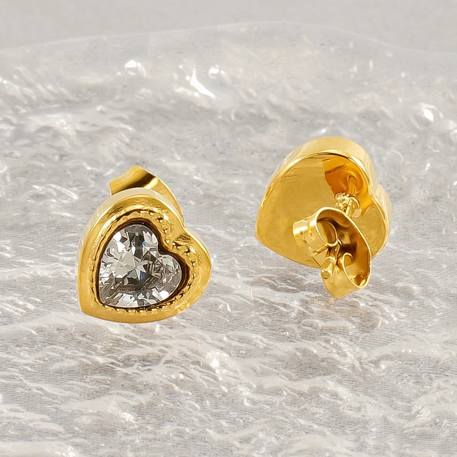 Pendientes de diamantes de imitación artificiales de forma de corazón [304 acero inoxidable, 18k dorado chapado]