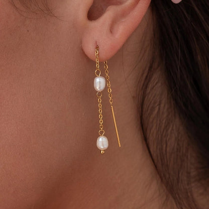 Freshwater Pearl Drop Earrings [316L Stainless Steel,18K Gold Plated]