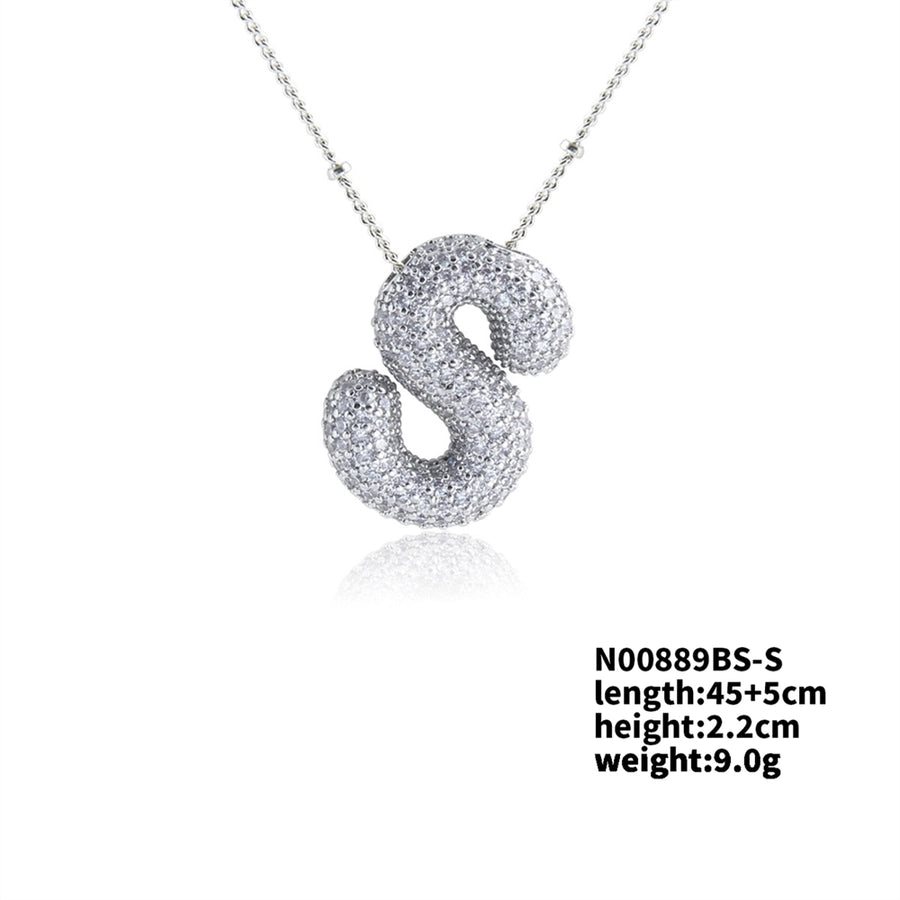 Three-dimensional Letter Zircon Pendant Necklace [304 Stainless Steel,Copper]