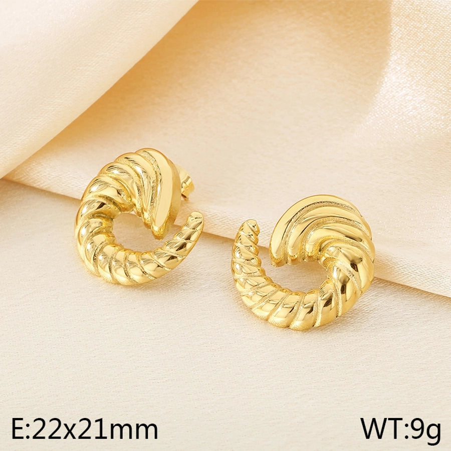 Vintage Style Horn Pattern Earrings [304 Stainless Steel, 18K Gold Plated]