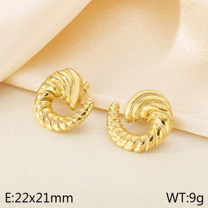 Vintage Style Horn Pattern Earrings [304 Stainless Steel, 18K Gold Plated]