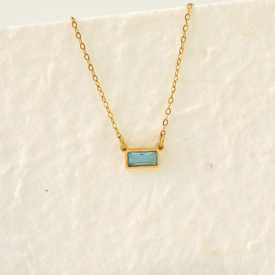 Modern Style RectangleZircon Necklace [304 Stainless Steel,18K Gold Plated]