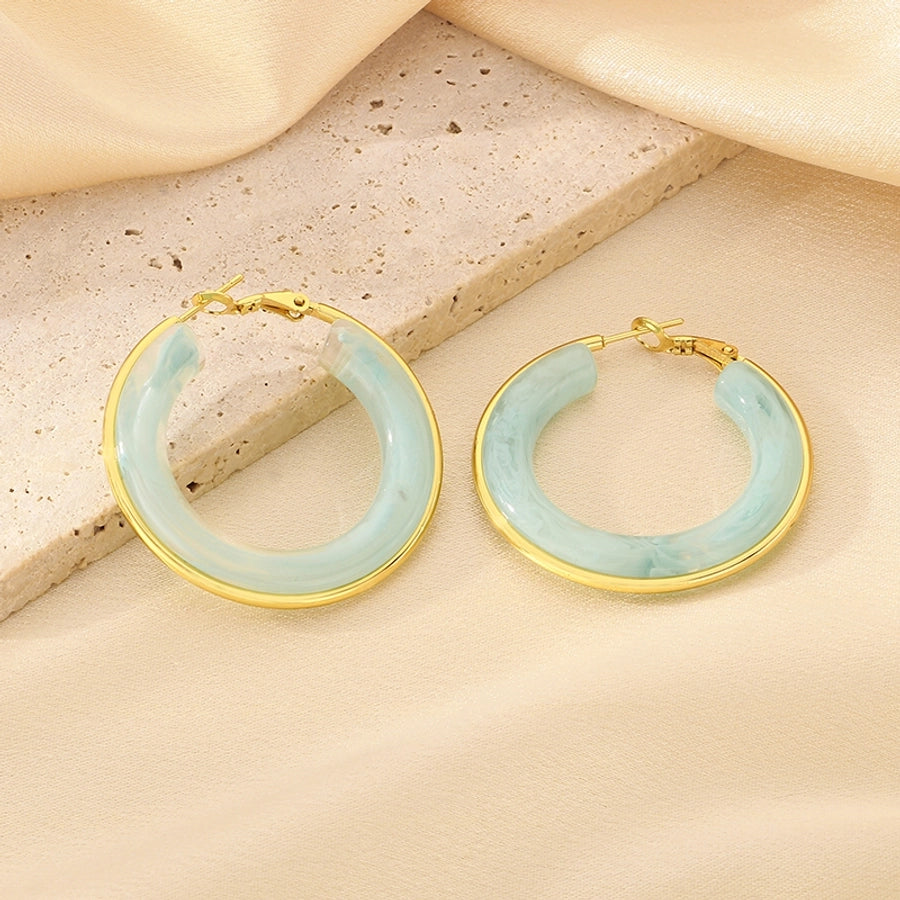 Round Resin Hoop Earrings [304 Stainless Steel, 18K Gold Plated]