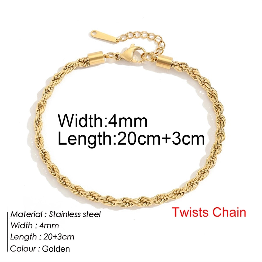 Twist Rope Chain Anklet [304 Rustfrit stål, 14k guldbelagt]