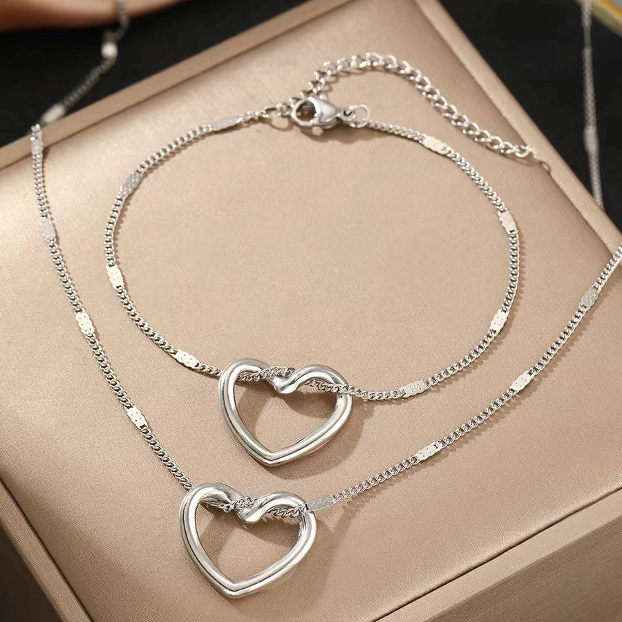 Conjunto de joyas huecas de forma de corazón [304 acero inoxidable, 18k de oro chapado]