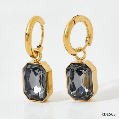 Square Zircon Drop Earrings [304 Stainless Steel,16K Gold Plated]