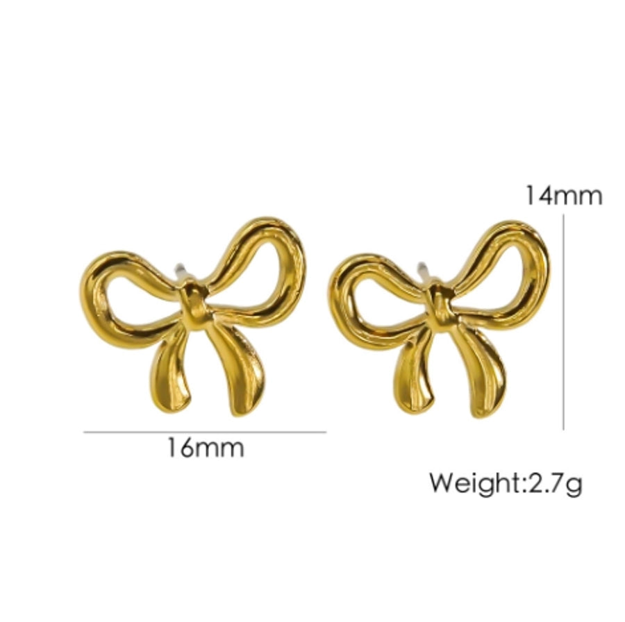 Heart Shape Bow Knot Earrings [304 Stainless Steel,14K Gold Plated]