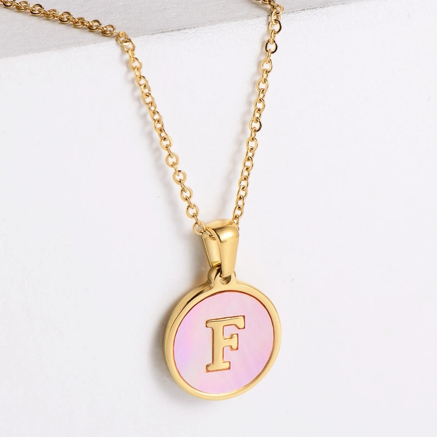 Pink Shell Letter Necklaces [304 Stainless Steel,18K Gold Plated]