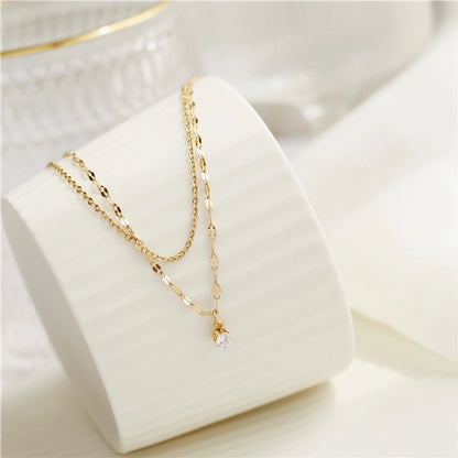 Round Artificial Rhinestones Layered Necklace [304 Stainless Steel]