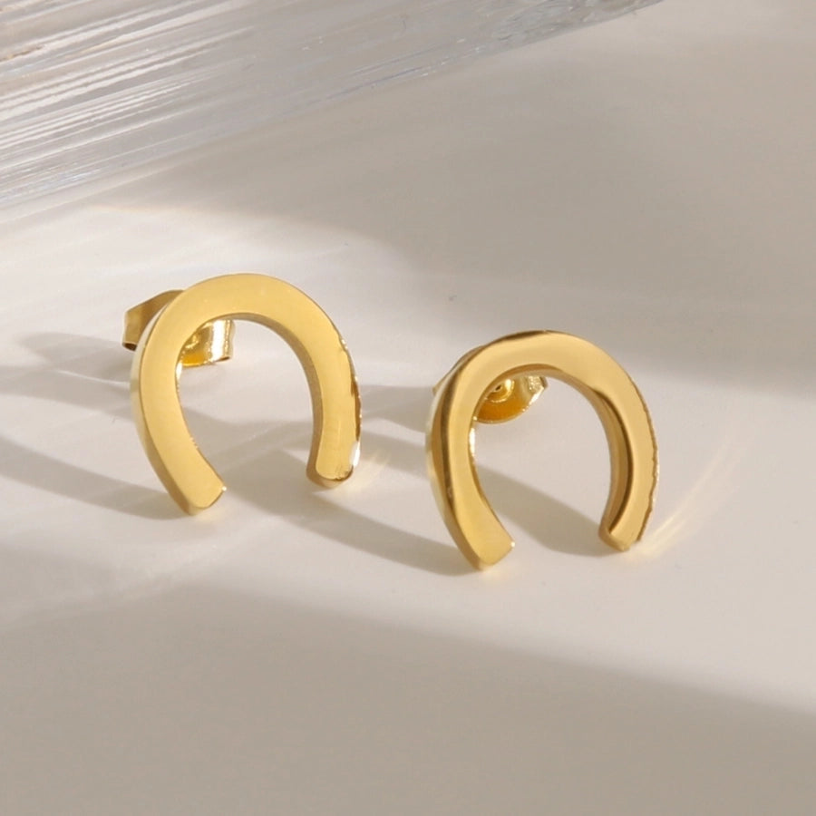 Horseshoe Stud Earrings [304 Stainless Steel,18K Gold Plated]