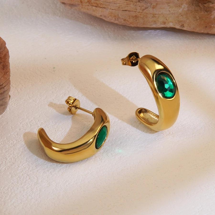 Green Stone Earrings [304 Stainless Steel,18K Gold Plated]