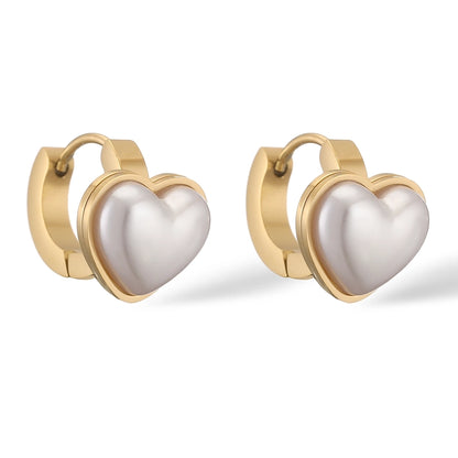 Heart Shape Artificial Pearls Earrings [304 Stainless Steel]