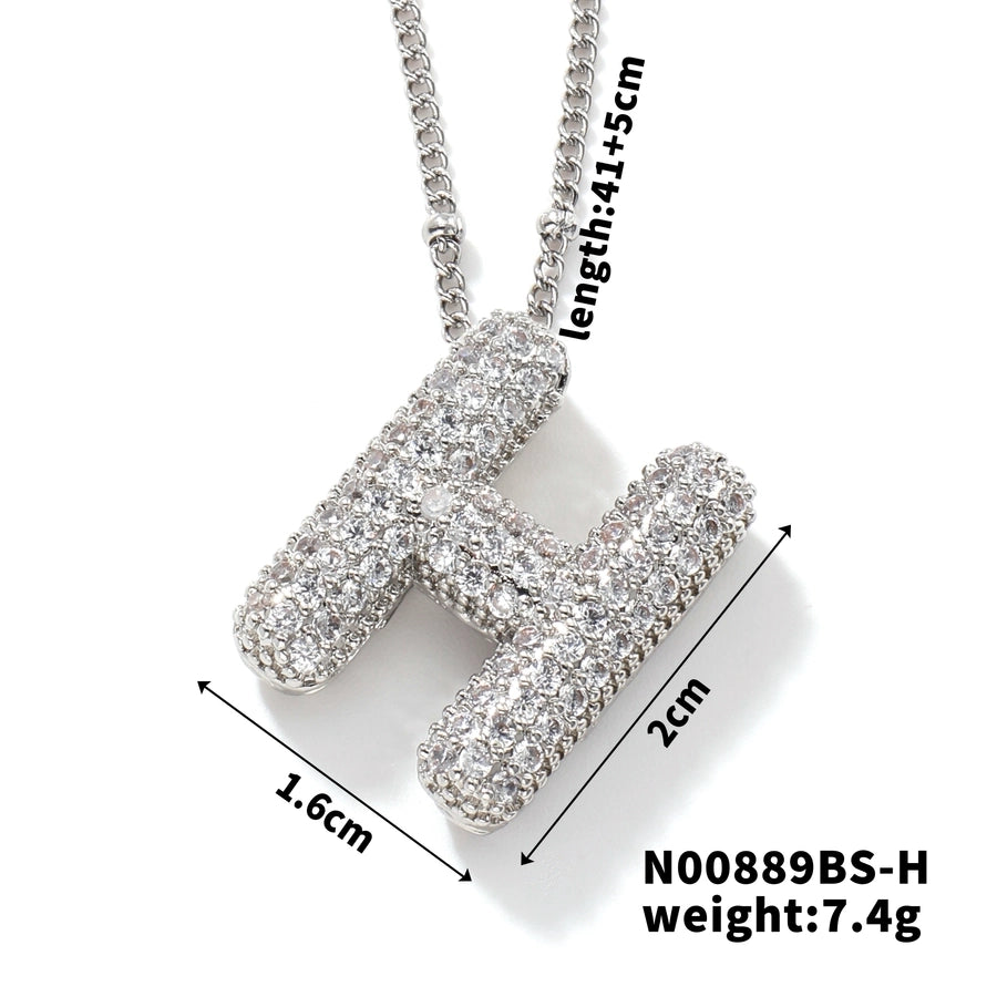 Three-dimensional Letter Zircon Pendant Necklace [304 Stainless Steel,Copper]