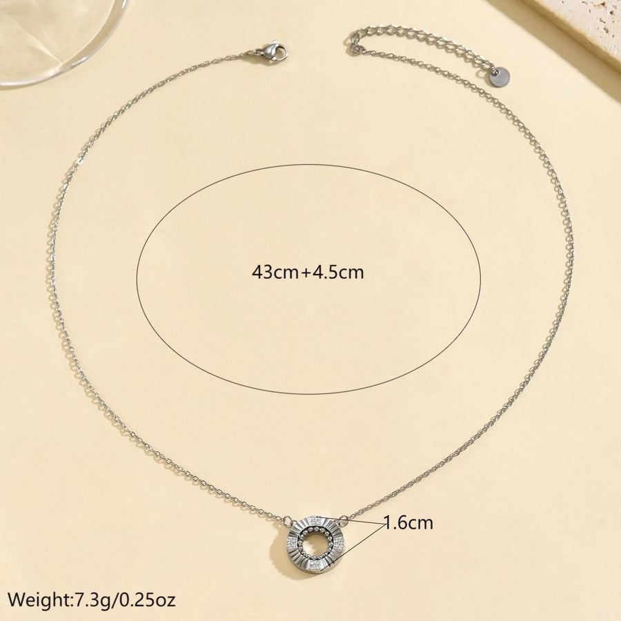 Rhinestones Hollow Circle Necklace [304 Stainless Steel,14K Gold Plated]