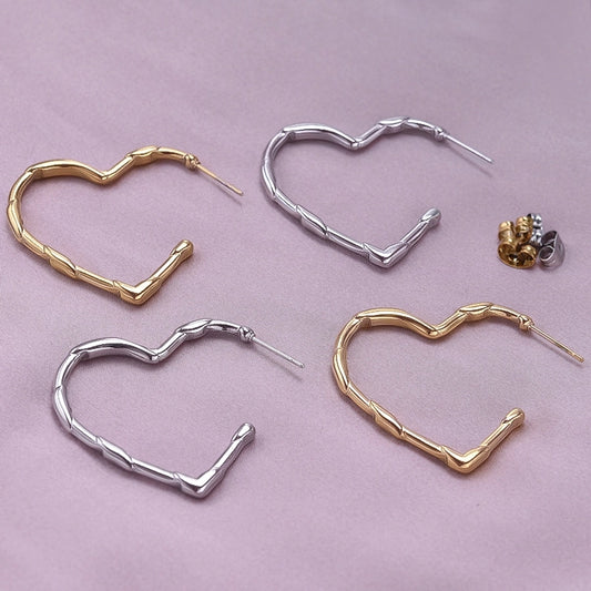 Hollow Heart Shape Hoop Earrings [304 Stainless Steel]