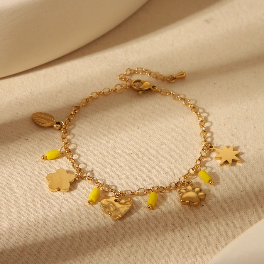 Four Leaf Clover Flower/Dragonfly Bracelets [304 Stainless Steel, 18K Gold Plated]