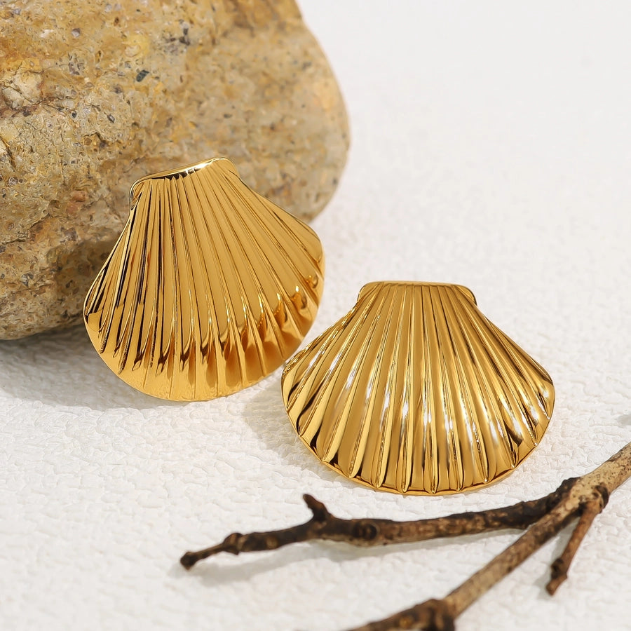 Big Shell Earrings [304 Stainless Steel,18K Gold Plated]