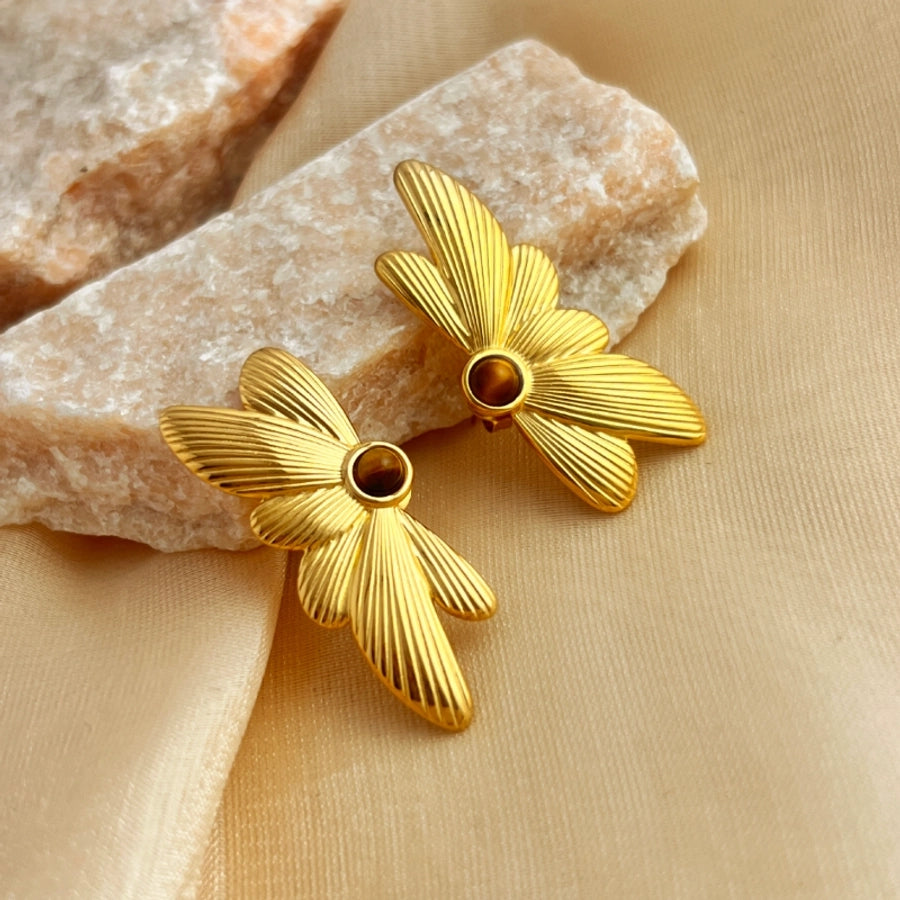 Butterfly Natural Stone Earrings [304 Stainless Steel,18K Gold Plated]