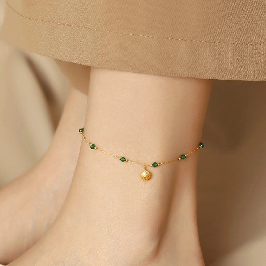 Small Green Beads Shell Anklet [304 Stainless Steel, 18K Gold Plated]