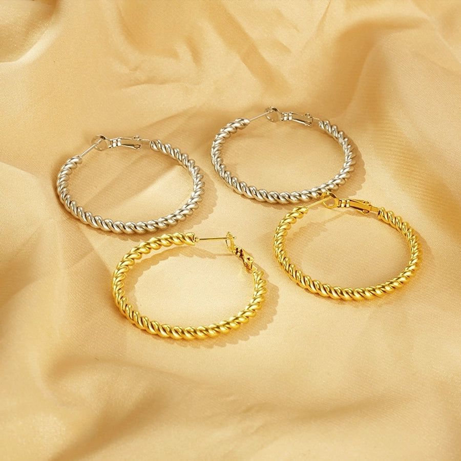 Round Twist Hoop Earrings [304 Stainless Steel,18K Gold Plated]