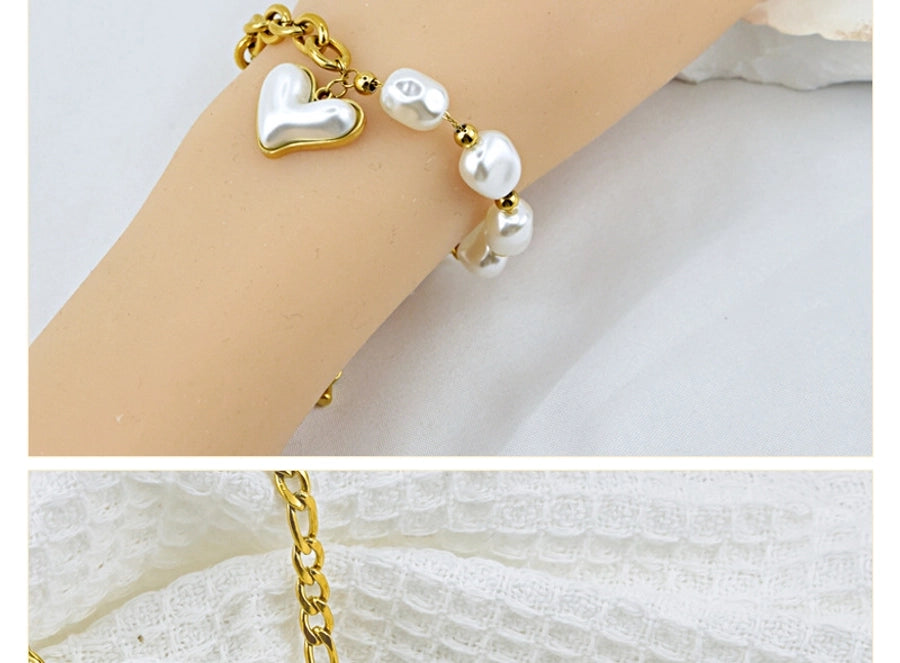 Heart Shape/Flower/ButterflyArtificial Pearls Glass Stone Bracelet/Necklace [304 Stainless Steel, 18K Gold Plated]