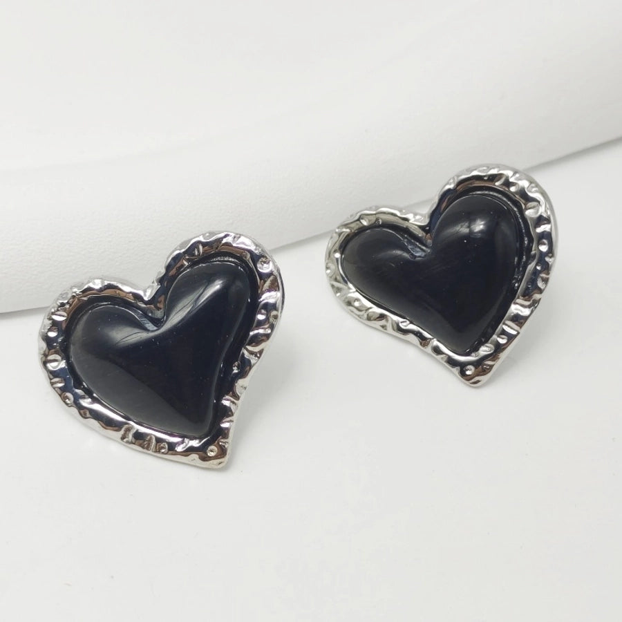 Silver Heart Shape Earrings [304 Stainless Steel,18K Gold Plated]