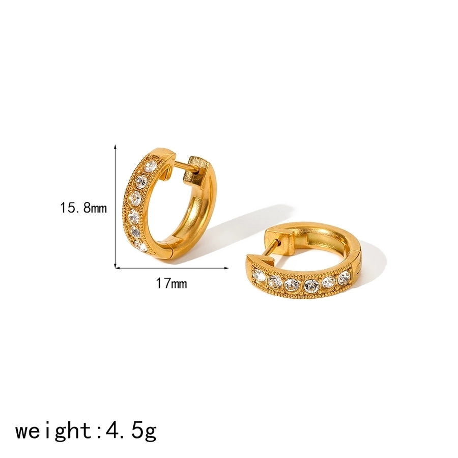 Zircon Hoop Earrings [304 Stainless Steel,18K Gold Plated]