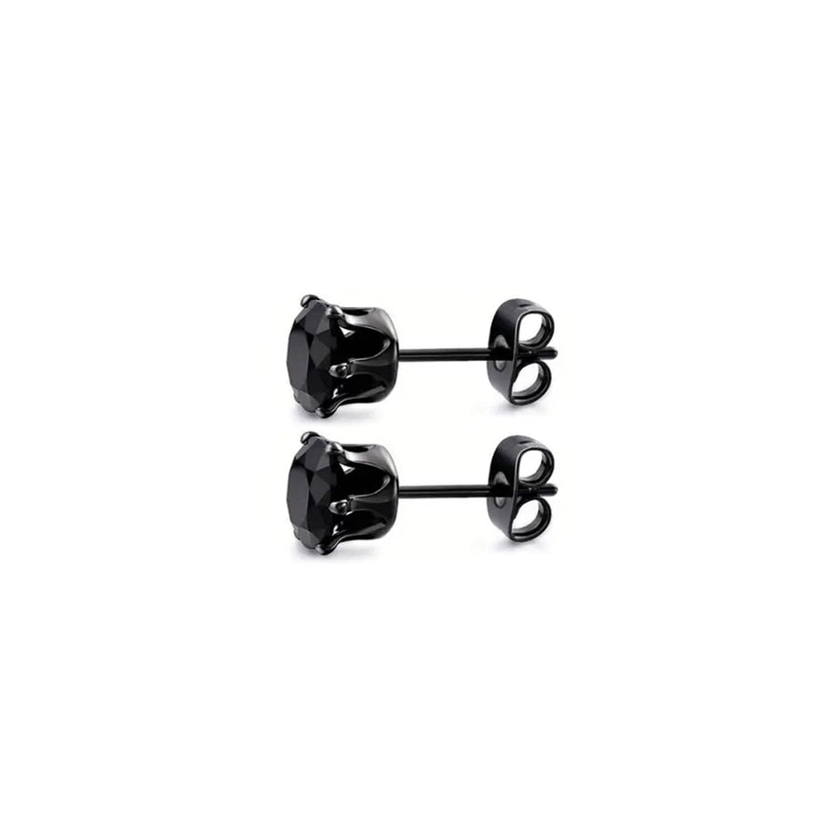 Black Shiny Round Ear Studs Earrings [304 Stainless Steel]