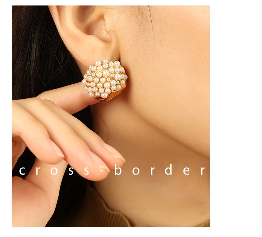 Boucles d'oreilles de perles artificielles rond brillantes [304 en acier inoxydable, 18 km plaqués]