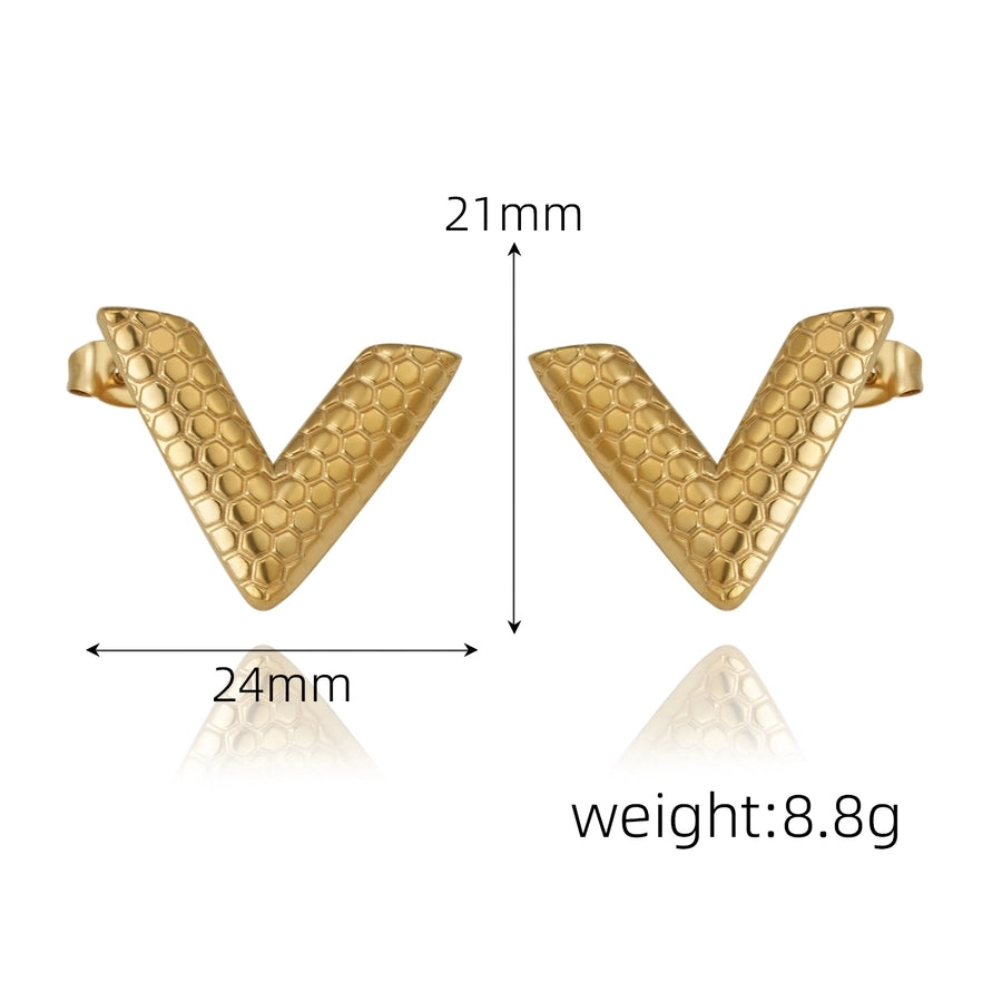 V Letter Earrings [304 Stainless Steel,18K Gold Plated]