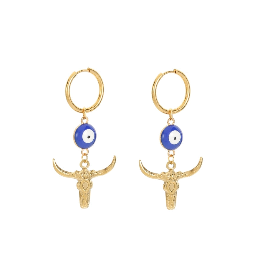 Bull Eye Drop Earrings [304 Stainless Steel,18K Gold Plated]