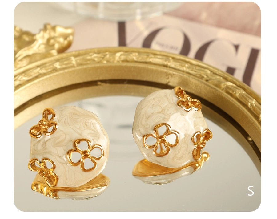 French Style Flower Resin Earrings [304 Stainless Steel,18K Gold Plated]