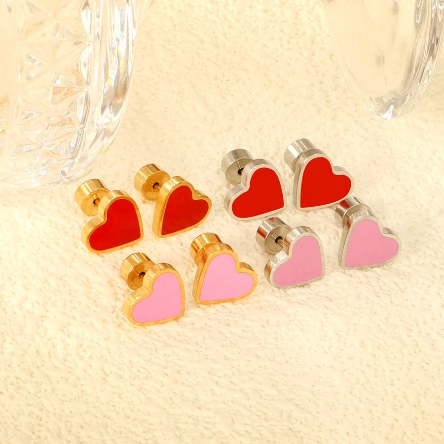 Pink Red Heart Shape Earrings [304 Stainless Steel]