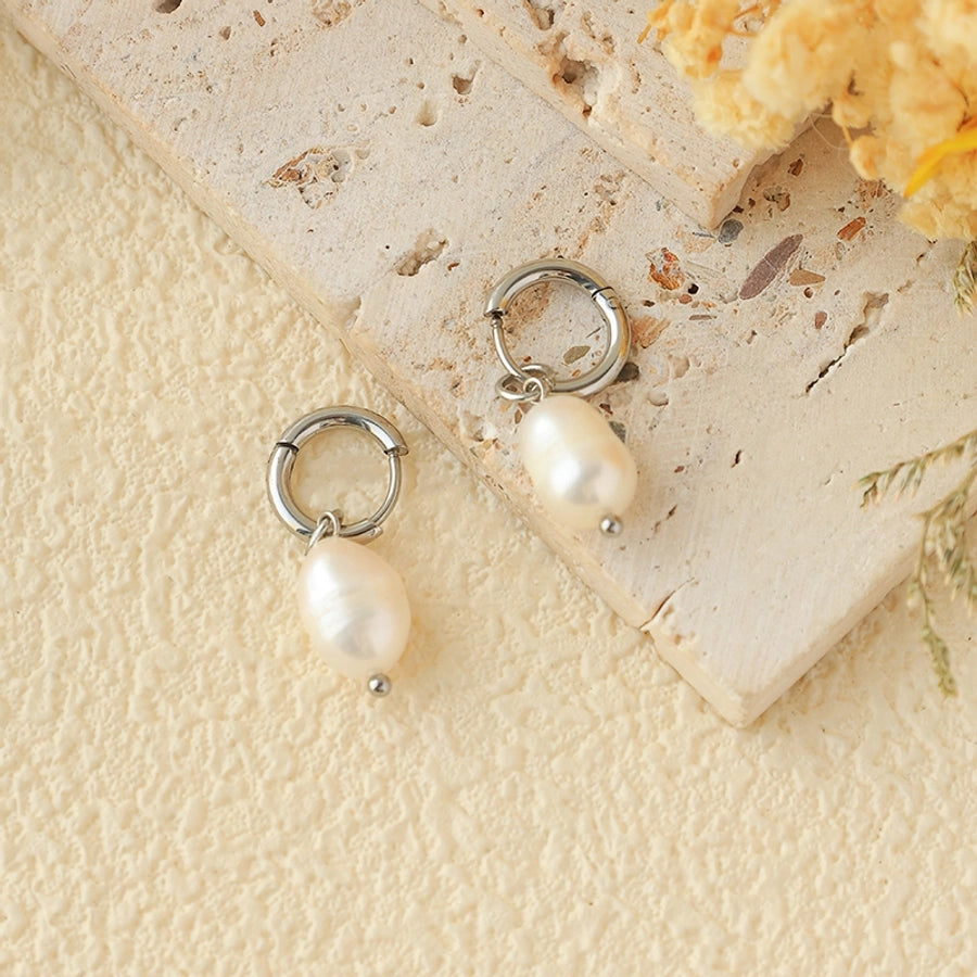 Baroque Style Irregular Pearl Drop Earrings [304 Stainless Steel,14K Gold Plated]