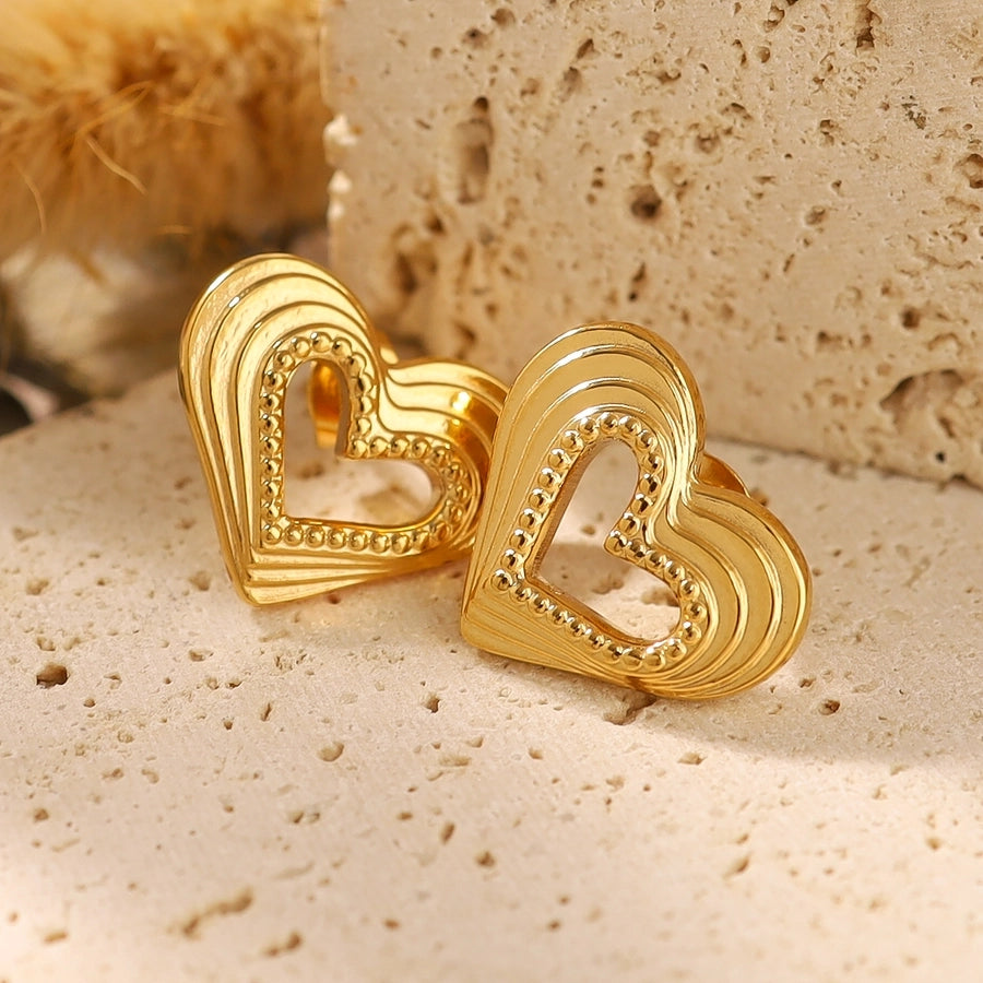 Heart Shape Polishing Hollow Out Earrings [304 Stainless Steel,18K Gold Plated]