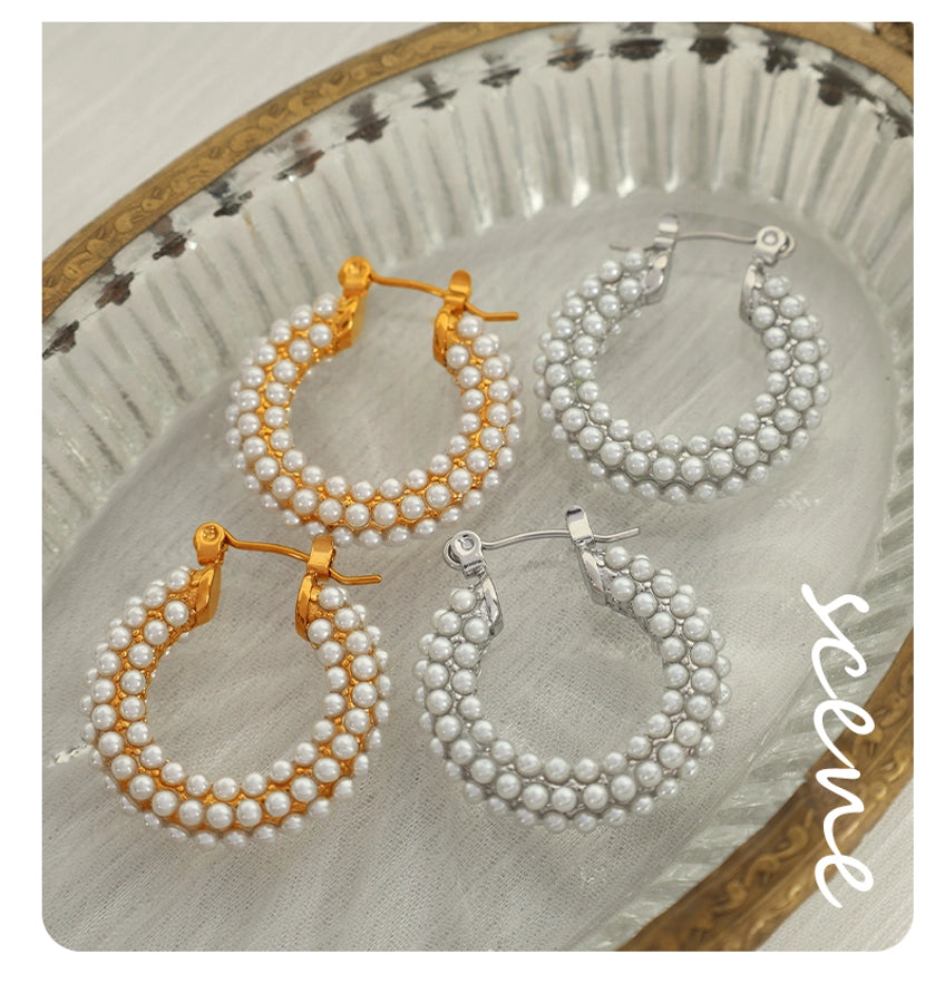 Pearl Hoop Earrings [304 Stainless Steel,18K Gold Plated]